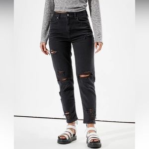 American Eagle Black Ripped Mom Jean